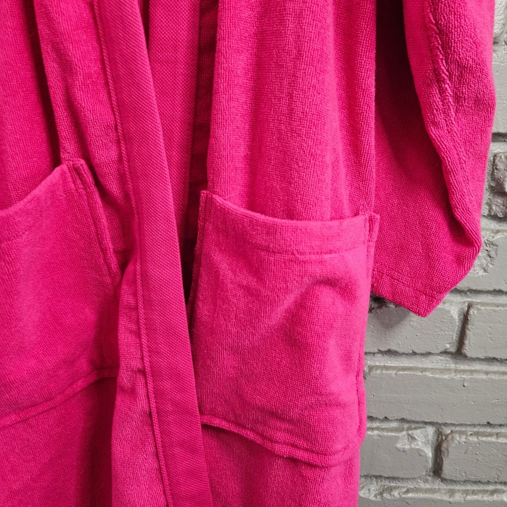 Lacoste Pink Cotton Terry Cloth Bathrobe Embroidered Logo Shawl Collar Robe - Picture 4 of 12